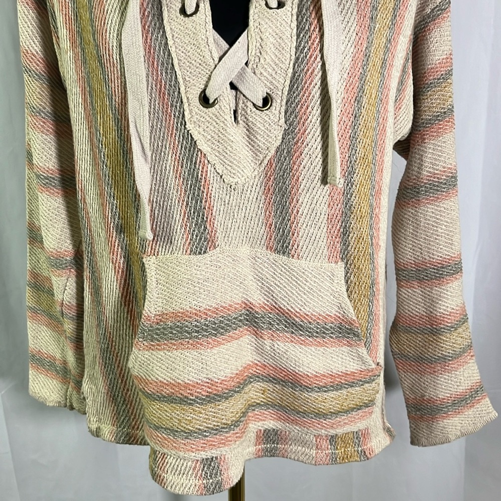 🛍 6 for $35 • Rip Curl Sand Multicolor Striped My Tide Lace Up Poncho Hoodie - Picture 8 of 16